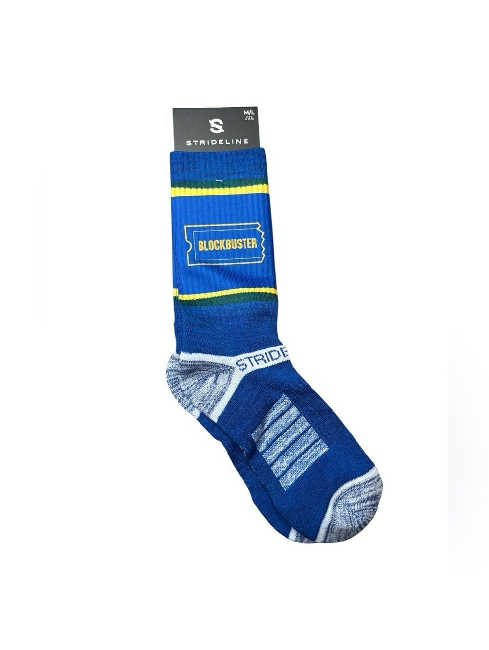 Strideline x Blockbuster Crew Socks NWT Blue Yellow Ticket Logo M/L Licensed